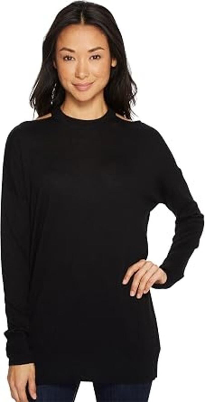 NWT Splendid Black Cut Out Cold Shoulder Lightweight Sweater Women's Size Medium